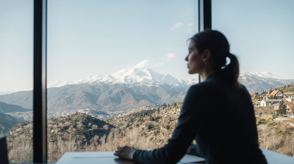 ralise une photographie dune femme de mnage qui nettoie un bureau avec par la fenetre une vue des m 9gwzhzwr8uaj0vbd0n97 3